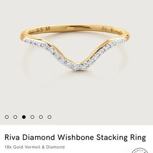 Monica Vinader Riva Diamond Wishbone Stacking Ring Size 7